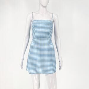 Reformation Preston Blue Gingham Mini Dress Women’s Size 2 Linen Tencel Sundress
